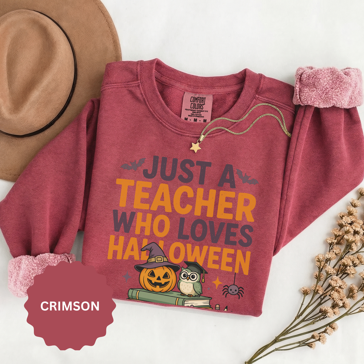 Teacher Halloween Sweatshirt, Just a Teacher Who Loves Halloween Crewneck, Spooky Classroom Shirt, Educator Gift, Cute Fall School Outfit