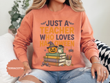 Teacher Halloween Sweatshirt, Just a Teacher Who Loves Halloween Crewneck, Spooky Classroom Shirt, Educator Gift, Cute Fall School Outfit