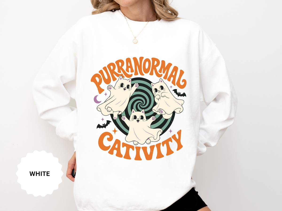 Purranormal Cativity Sweatshirt, Funny Halloween Cat Crewneck, Ghost Kitty Shirt for Cat Lover, Spooky Season Gift, Cute Fall Outfit