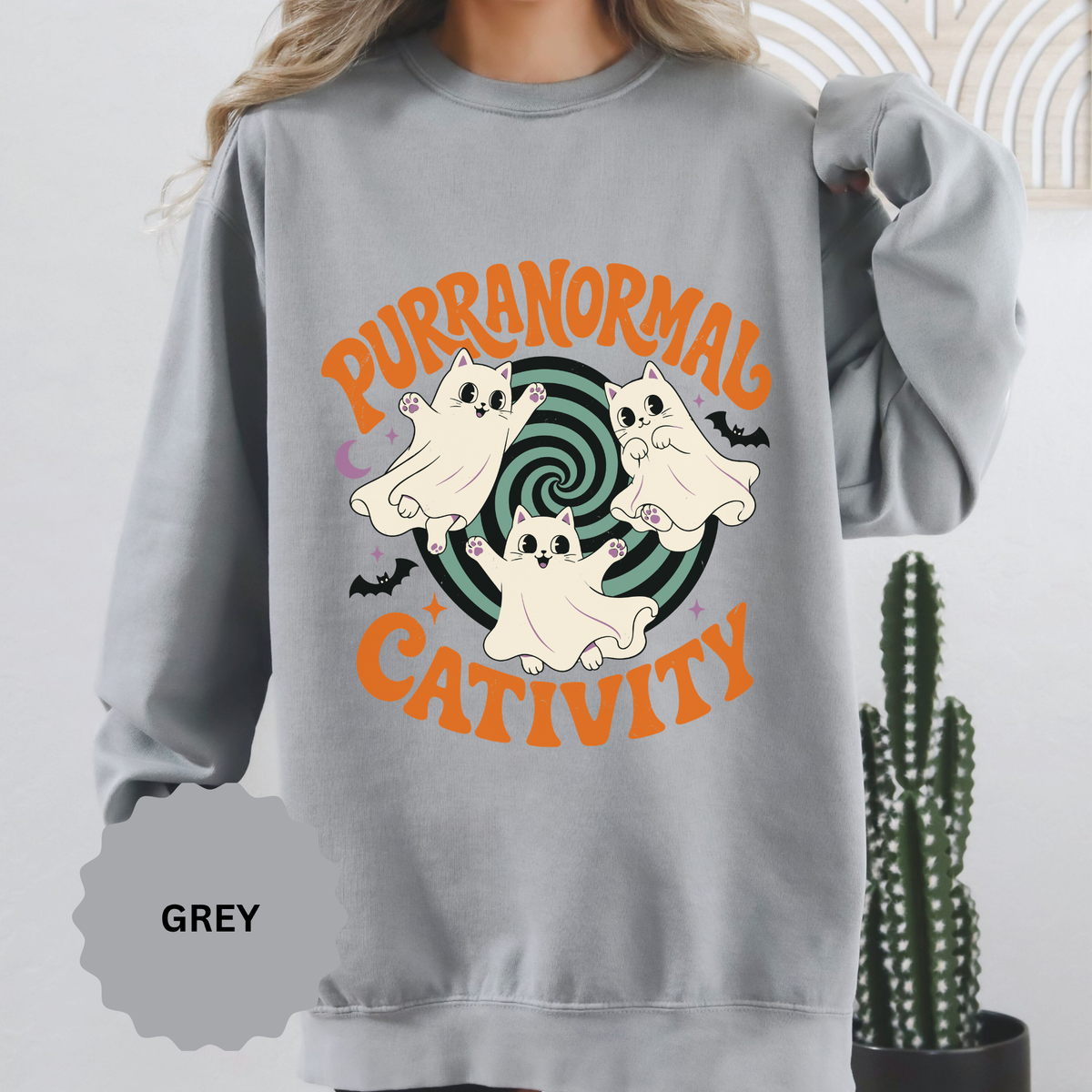 Purranormal Cativity Sweatshirt, Funny Halloween Cat Crewneck, Ghost Kitty Shirt for Cat Lover, Spooky Season Gift, Cute Fall Outfit