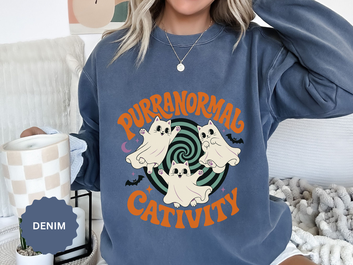 Purranormal Cativity Sweatshirt, Funny Halloween Cat Crewneck, Ghost Kitty Shirt for Cat Lover, Spooky Season Gift, Cute Fall Outfit