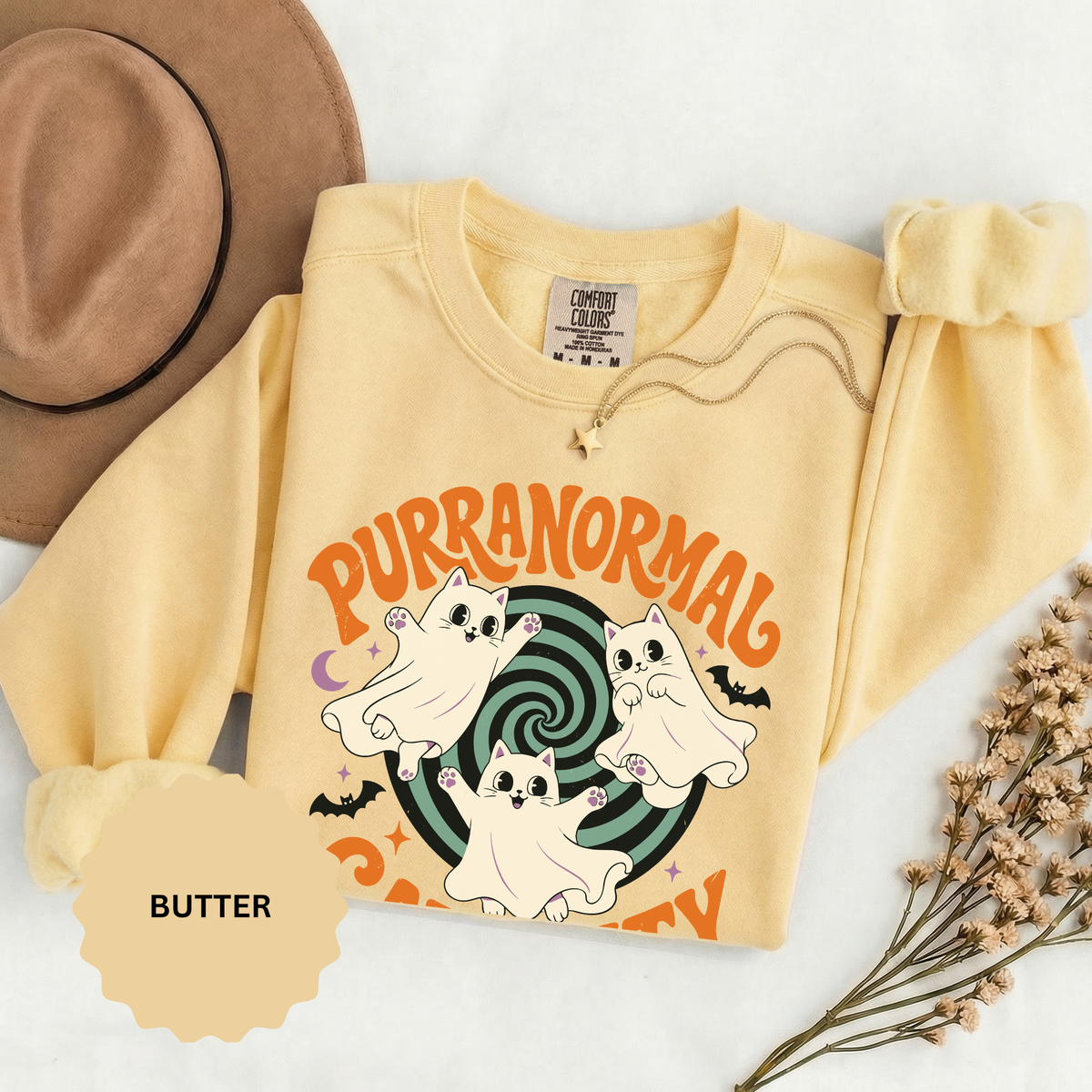 Purranormal Cativity Sweatshirt, Funny Halloween Cat Crewneck, Ghost Kitty Shirt for Cat Lover, Spooky Season Gift, Cute Fall Outfit