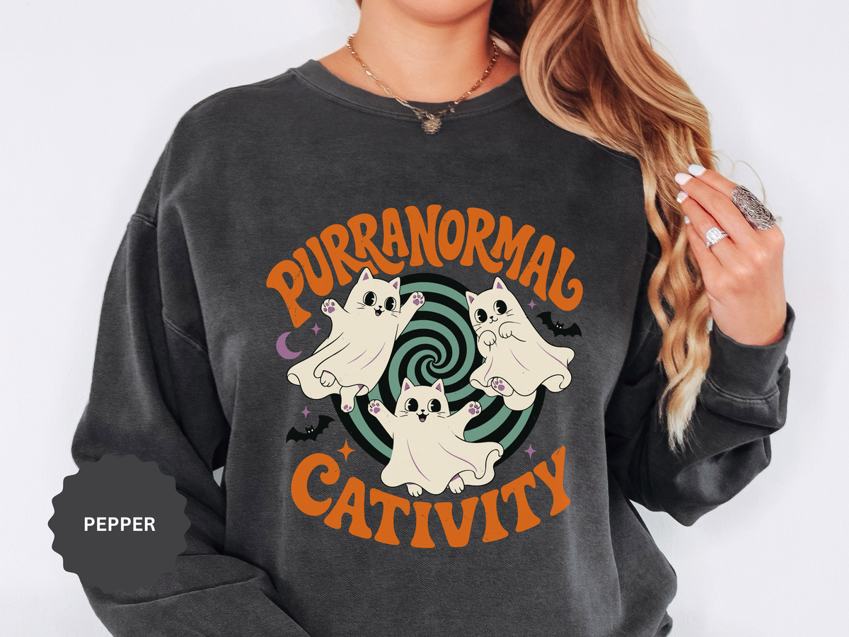Purranormal Cativity Sweatshirt, Funny Halloween Cat Crewneck, Ghost Kitty Shirt for Cat Lover, Spooky Season Gift, Cute Fall Outfit