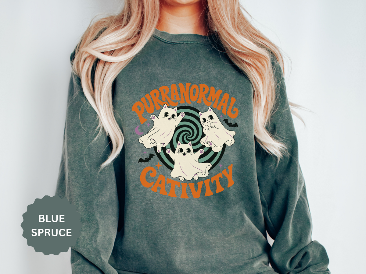 Purranormal Cativity Sweatshirt, Funny Halloween Cat Crewneck, Ghost Kitty Shirt for Cat Lover, Spooky Season Gift, Cute Fall Outfit