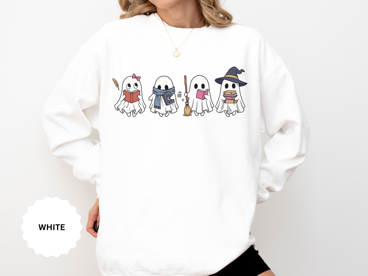 Bookish Ghost Sweatshirt, Cute Halloween Reading Crewneck, Spooky Book Lover Gift for Teacher, Librarian Fall Outfit, Cozy Reader Shirt