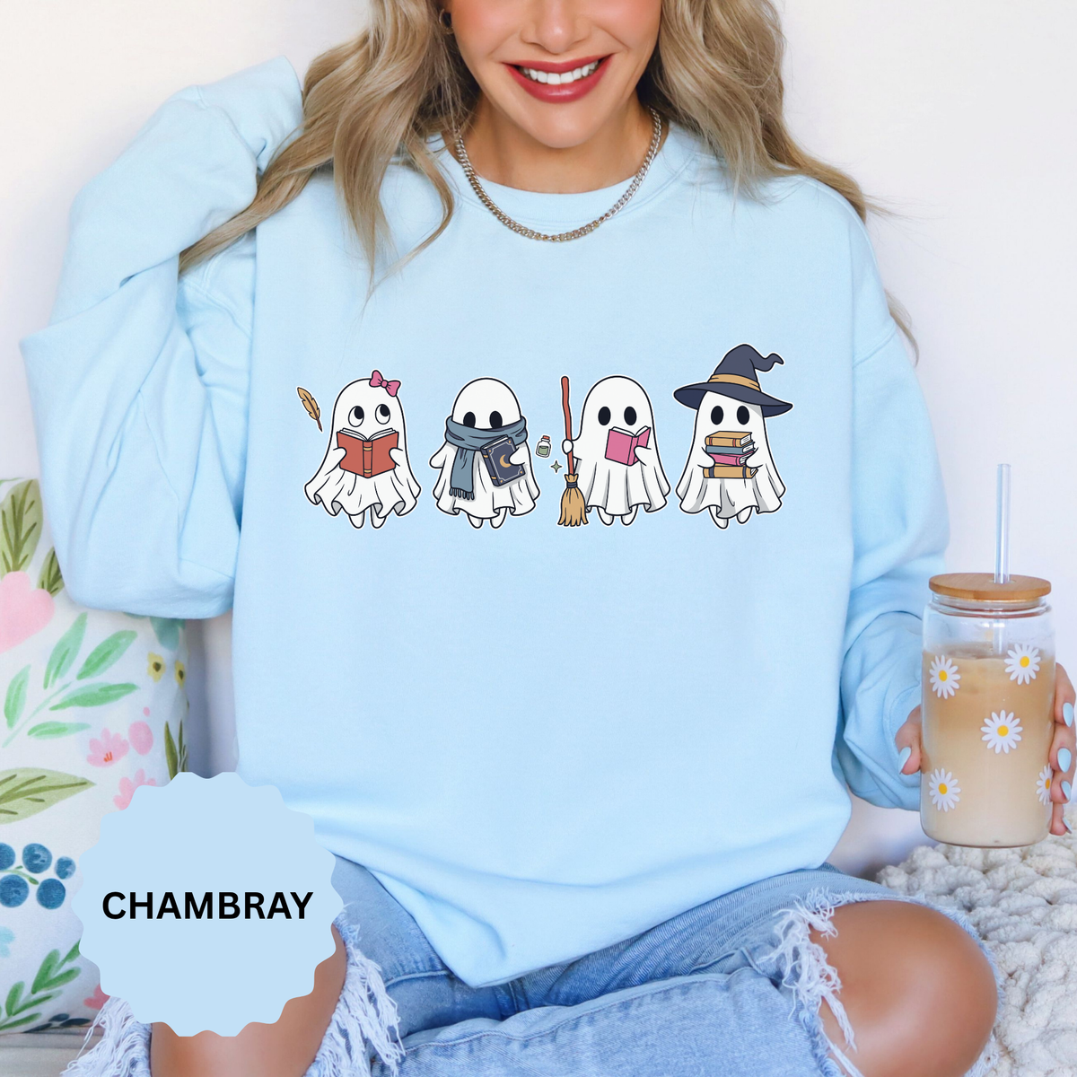 Bookish Ghost Sweatshirt, Cute Halloween Reading Crewneck, Spooky Book Lover Gift for Teacher, Librarian Fall Outfit, Cozy Reader Shirt