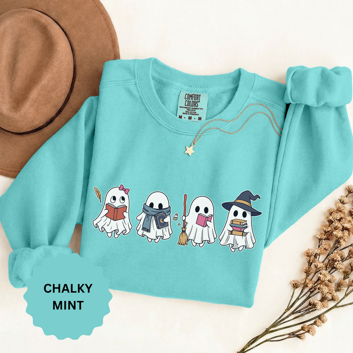 Bookish Ghost Sweatshirt, Cute Halloween Reading Crewneck, Spooky Book Lover Gift for Teacher, Librarian Fall Outfit, Cozy Reader Shirt