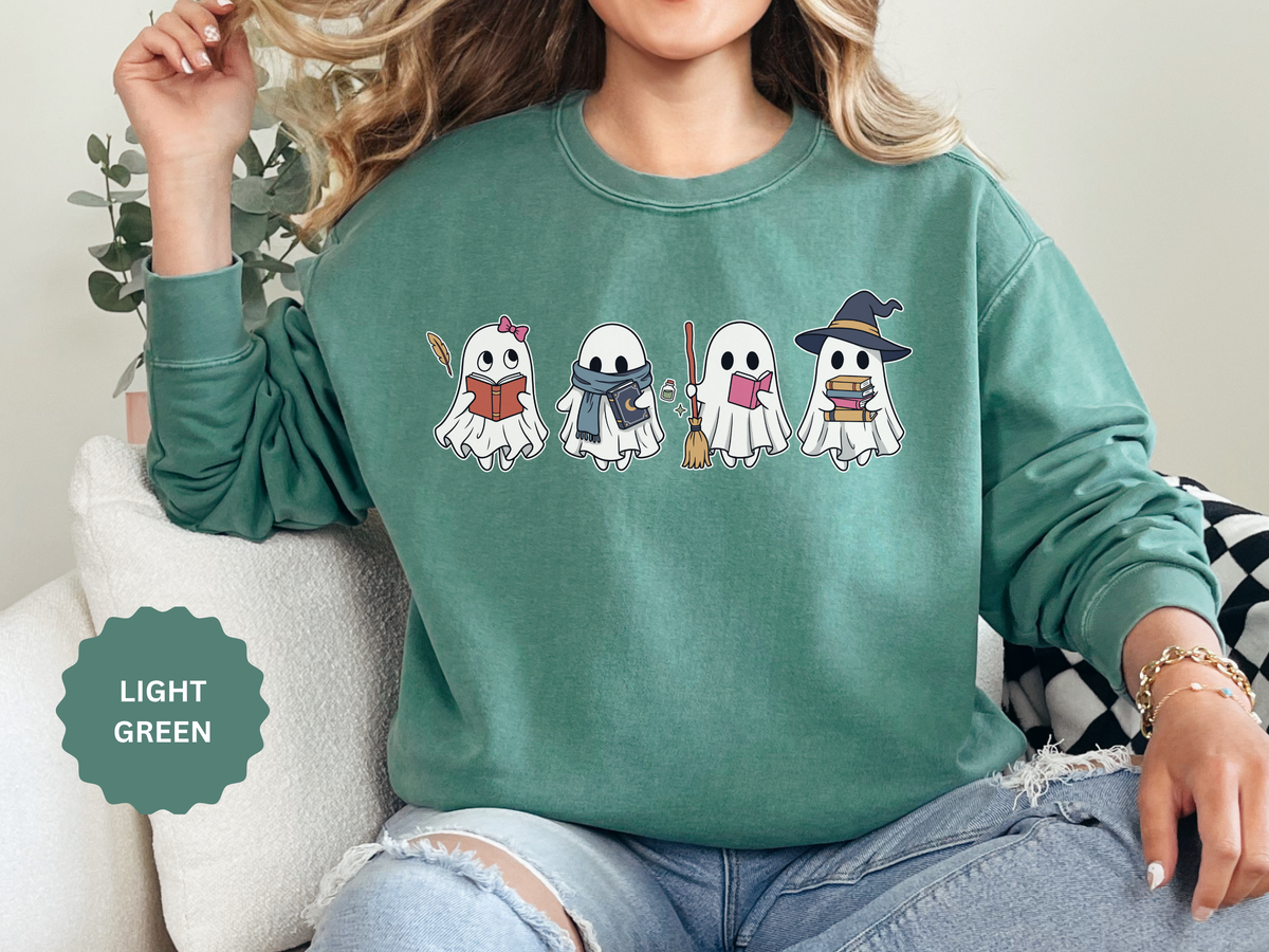 Bookish Ghost Sweatshirt, Cute Halloween Reading Crewneck, Spooky Book Lover Gift for Teacher, Librarian Fall Outfit, Cozy Reader Shirt