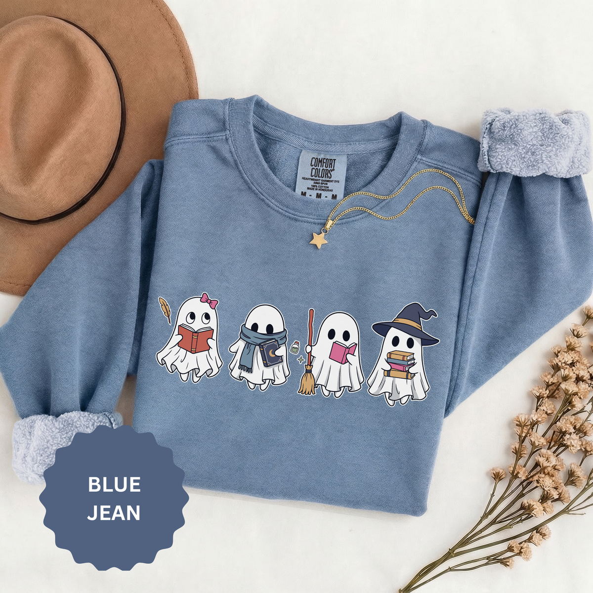 Bookish Ghost Sweatshirt, Cute Halloween Reading Crewneck, Spooky Book Lover Gift for Teacher, Librarian Fall Outfit, Cozy Reader Shirt