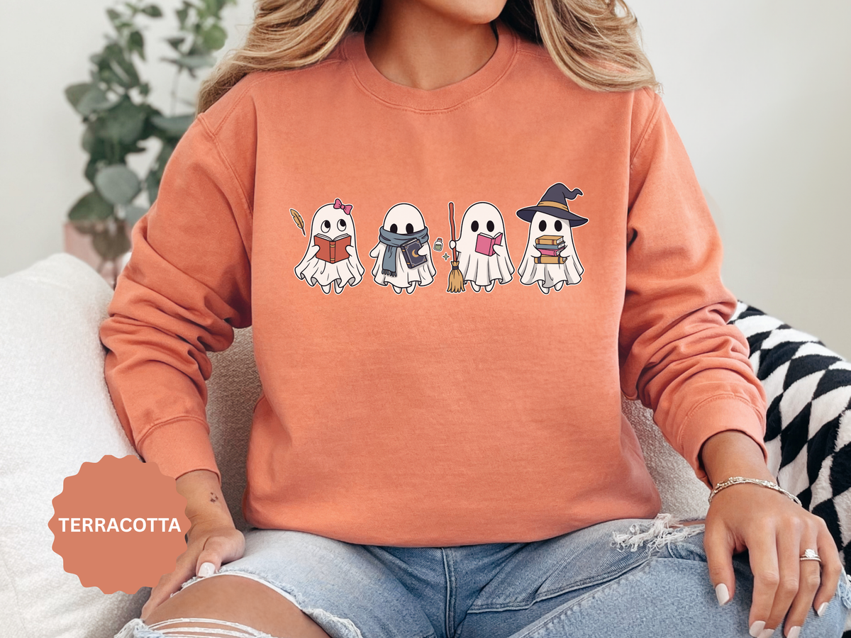 Bookish Ghost Sweatshirt, Cute Halloween Reading Crewneck, Spooky Book Lover Gift for Teacher, Librarian Fall Outfit, Cozy Reader Shirt