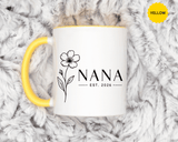 Personalized Name Mug, Floral Black Accent Coffee Cup with Custom Established Year, Grandmother Gift for Birthday, Mother's Day or Christmas