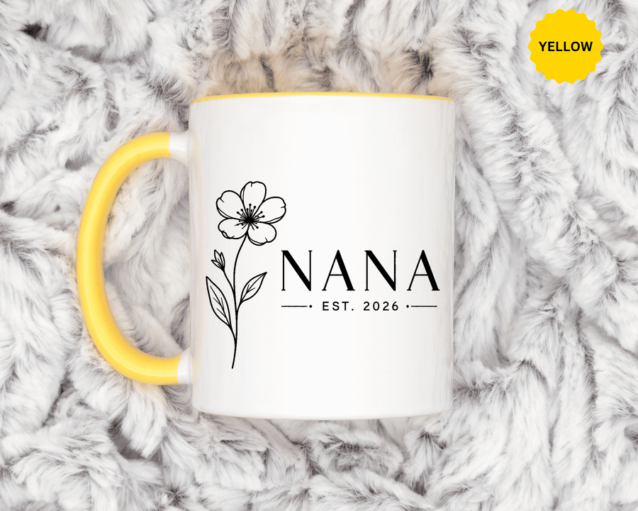Personalized Name Mug, Floral Black Accent Coffee Cup with Custom Established Year, Grandmother Gift for Birthday, Mother's Day or Christmas