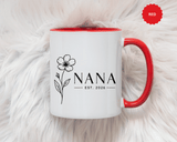 Personalized Name Mug, Floral Black Accent Coffee Cup with Custom Established Year, Grandmother Gift for Birthday, Mother's Day or Christmas