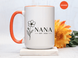 Personalized Name Mug, Floral Black Accent Coffee Cup with Custom Established Year, Grandmother Gift for Birthday, Mother's Day or Christmas