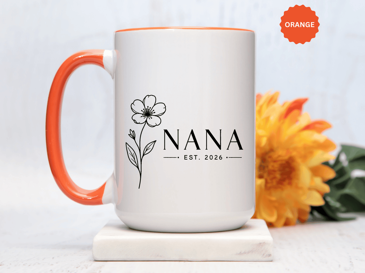 Personalized Name Mug, Floral Black Accent Coffee Cup with Custom Established Year, Grandmother Gift for Birthday, Mother's Day or Christmas