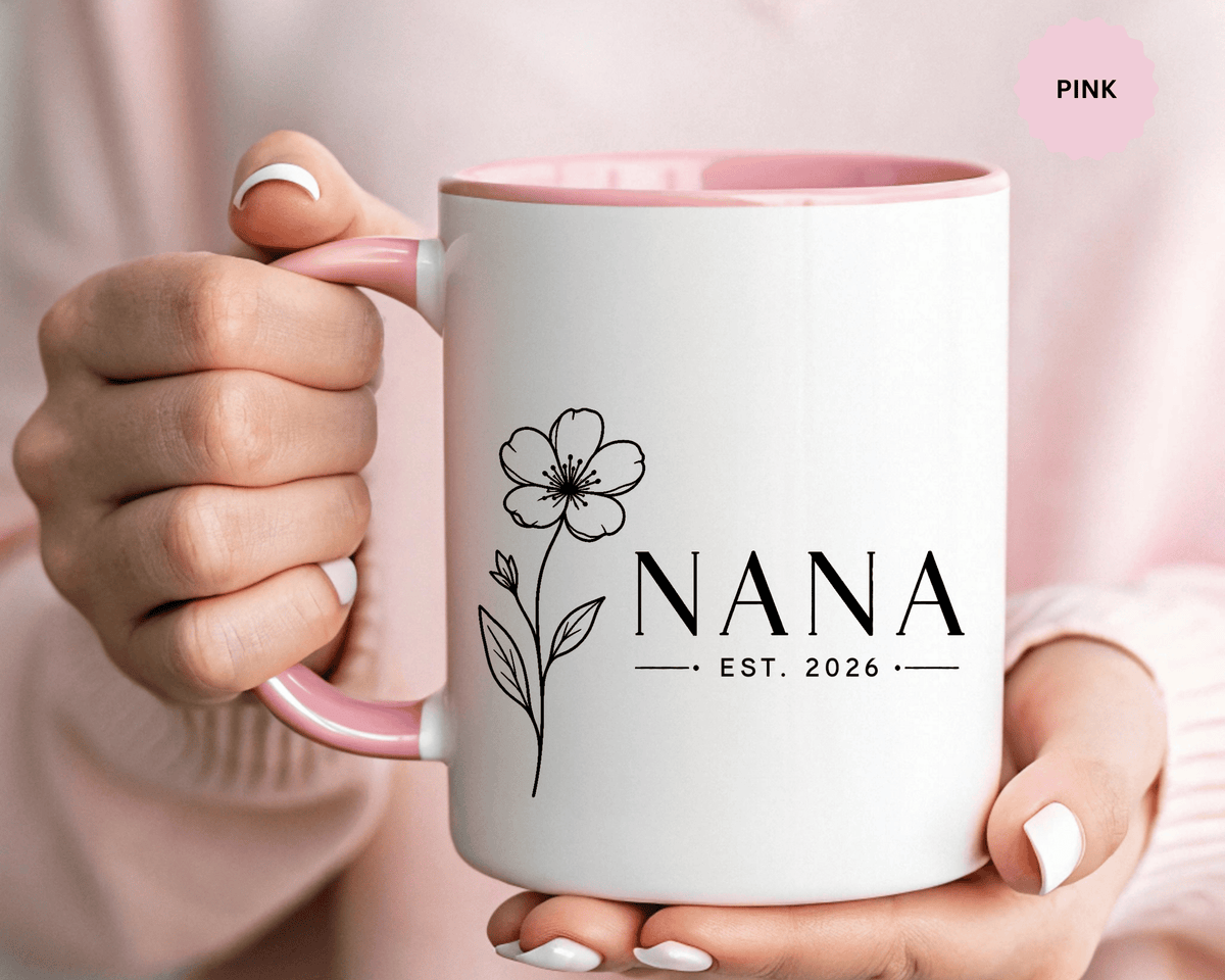 Personalized Name Mug, Floral Black Accent Coffee Cup with Custom Established Year, Grandmother Gift for Birthday, Mother's Day or Christmas