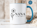 Personalized Name Mug, Floral Black Accent Coffee Cup with Custom Established Year, Grandmother Gift for Birthday, Mother's Day or Christmas