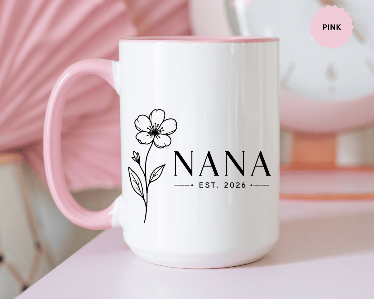 Personalized Name Mug, Floral Black Accent Coffee Cup with Custom Established Year, Grandmother Gift for Birthday, Mother's Day or Christmas