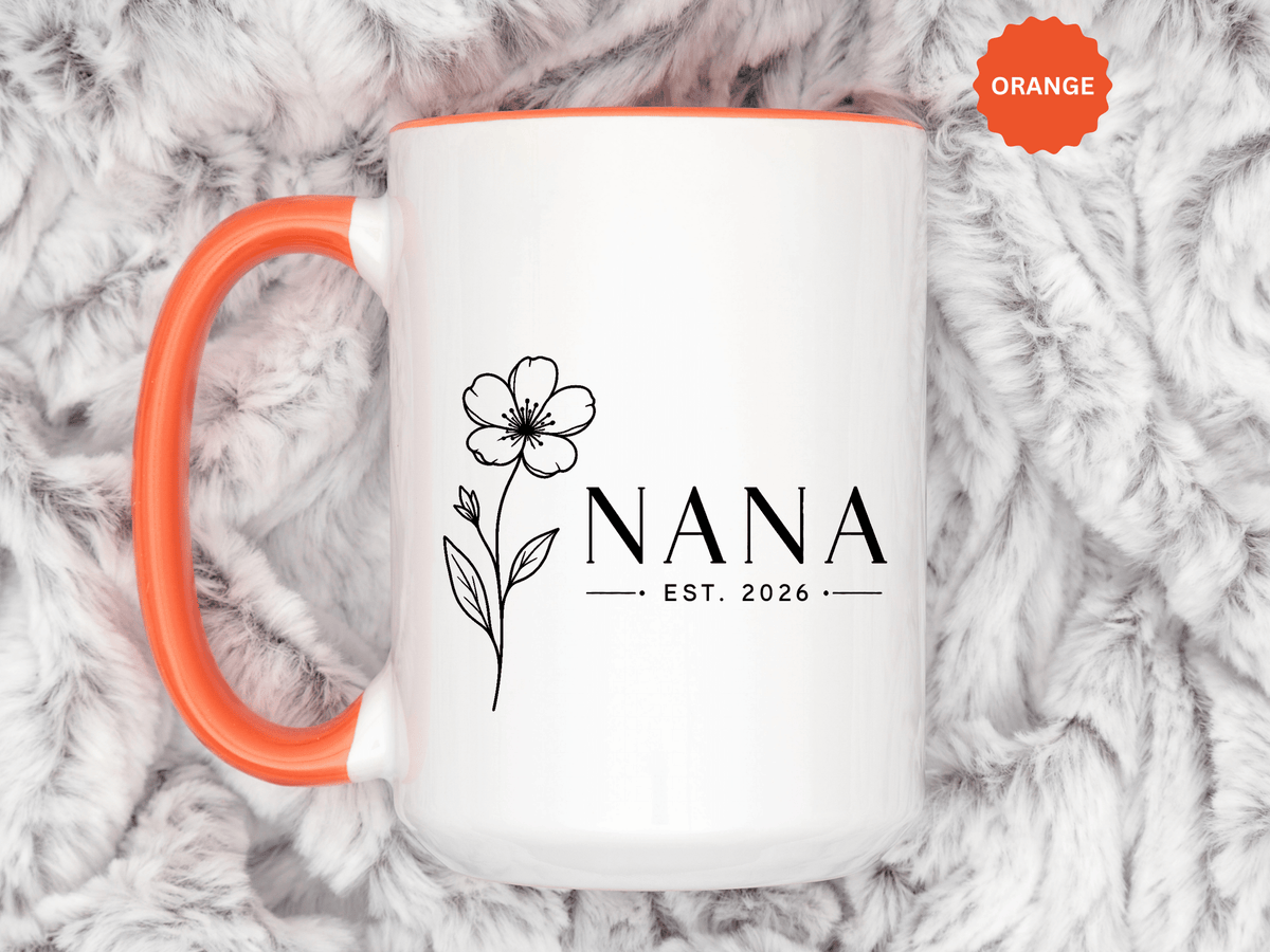 Personalized Name Mug, Floral Black Accent Coffee Cup with Custom Established Year, Grandmother Gift for Birthday, Mother's Day or Christmas