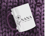 Personalized Name Mug, Floral Black Accent Coffee Cup with Custom Established Year, Grandmother Gift for Birthday, Mother's Day or Christmas