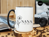 Personalized Name Mug, Floral Black Accent Coffee Cup with Custom Established Year, Grandmother Gift for Birthday, Mother's Day or Christmas