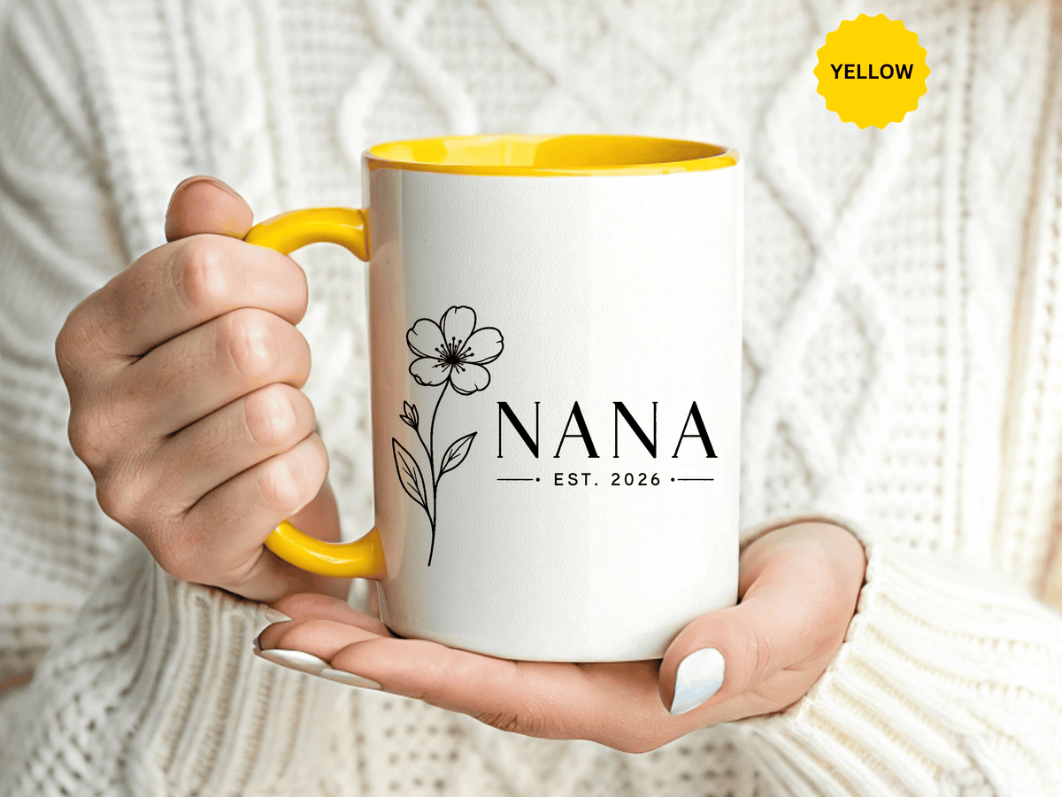 Personalized Name Mug, Floral Black Accent Coffee Cup with Custom Established Year, Grandmother Gift for Birthday, Mother's Day or Christmas