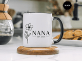 Personalized Name Mug, Floral Black Accent Coffee Cup with Custom Established Year, Grandmother Gift for Birthday, Mother's Day or Christmas