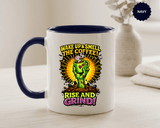Zombie Coffee Mug, Wake Up and Smell the Coffee Black Accent Cup, Unique Funny Rise and Grind Gift for Horror Fan, Barista or Coworker
