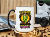 Zombie Coffee Mug, Wake Up and Smell the Coffee Black Accent Cup, Unique Funny Rise and Grind Gift for Horror Fan, Barista or Coworker