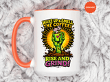Zombie Coffee Mug, Wake Up and Smell the Coffee Black Accent Cup, Unique Funny Rise and Grind Gift for Horror Fan, Barista or Coworker