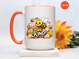 Bee Kind Coffee Mug, Cute Bumblebee Floral Black Accent Cup, Sweet Positive Kindness Gift for Bee Lover, Teacher, Friend or Gardener