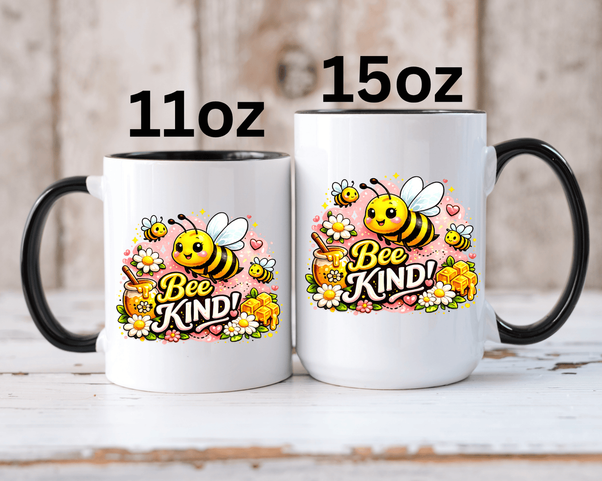 Bee Kind Coffee Mug, Cute Bumblebee Floral Black Accent Cup, Sweet Positive Kindness Gift for Bee Lover, Teacher, Friend or Gardener
