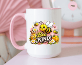 Bee Kind Coffee Mug, Cute Bumblebee Floral Black Accent Cup, Sweet Positive Kindness Gift for Bee Lover, Teacher, Friend or Gardener