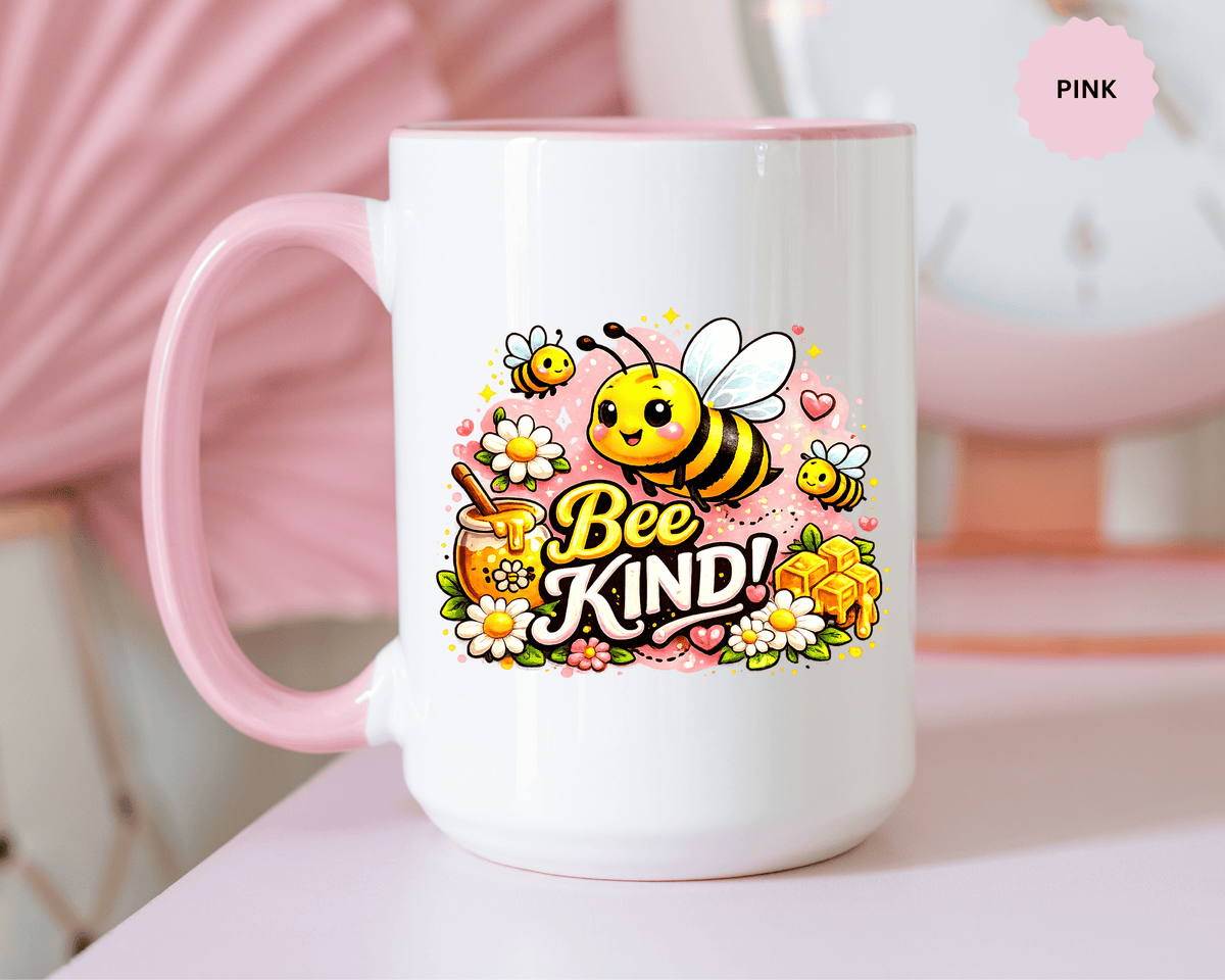 Bee Kind Coffee Mug, Cute Bumblebee Floral Black Accent Cup, Sweet Positive Kindness Gift for Bee Lover, Teacher, Friend or Gardener