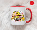 Bee Kind Coffee Mug, Cute Bumblebee Floral Black Accent Cup, Sweet Positive Kindness Gift for Bee Lover, Teacher, Friend or Gardener
