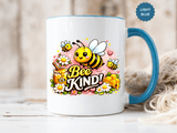 Bee Kind Coffee Mug, Cute Bumblebee Floral Black Accent Cup, Sweet Positive Kindness Gift for Bee Lover, Teacher, Friend or Gardener