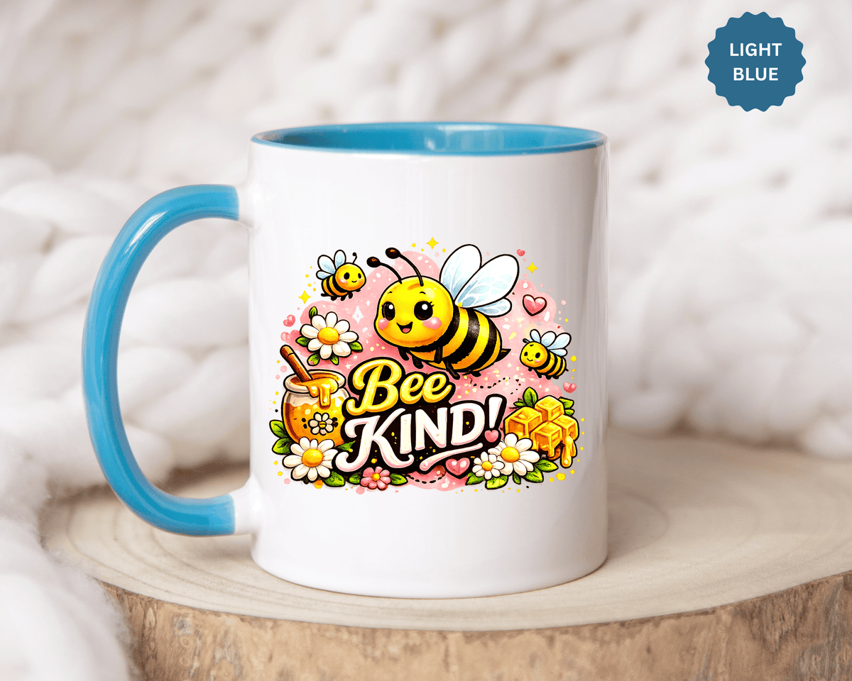 Bee Kind Coffee Mug, Cute Bumblebee Floral Black Accent Cup, Sweet Positive Kindness Gift for Bee Lover, Teacher, Friend or Gardener