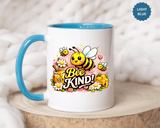 Bee Kind Coffee Mug, Cute Bumblebee Floral Black Accent Cup, Sweet Positive Kindness Gift for Bee Lover, Teacher, Friend or Gardener