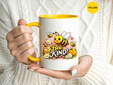 Bee Kind Coffee Mug, Cute Bumblebee Floral Black Accent Cup, Sweet Positive Kindness Gift for Bee Lover, Teacher, Friend or Gardener