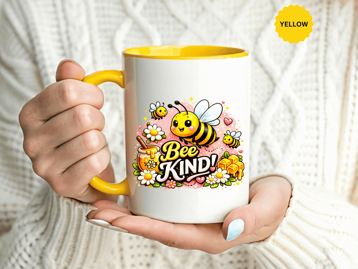 Bee Kind Coffee Mug, Cute Bumblebee Floral Black Accent Cup, Sweet Positive Kindness Gift for Bee Lover, Teacher, Friend or Gardener