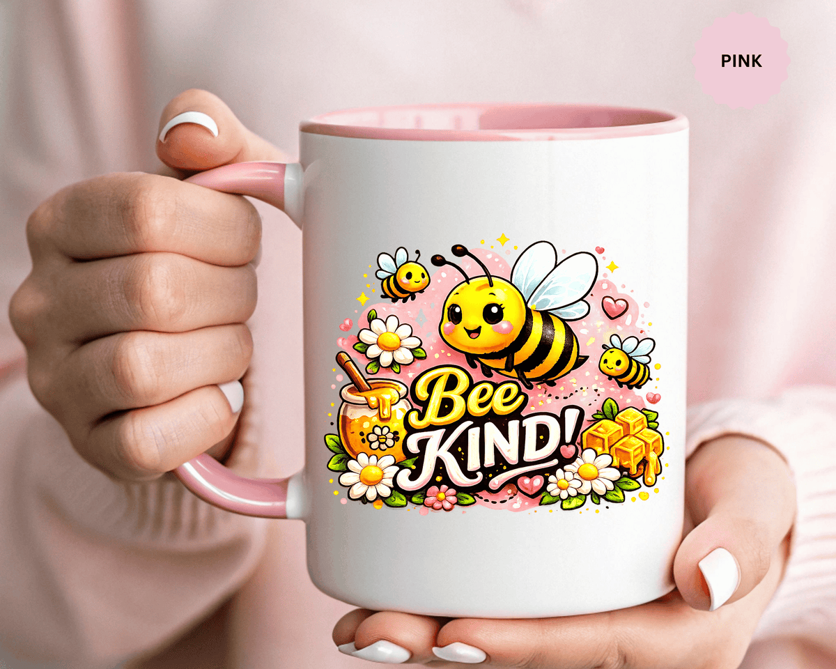 Bee Kind Coffee Mug, Cute Bumblebee Floral Black Accent Cup, Sweet Positive Kindness Gift for Bee Lover, Teacher, Friend or Gardener