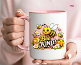 Bee Kind Coffee Mug, Cute Bumblebee Floral Black Accent Cup, Sweet Positive Kindness Gift for Bee Lover, Teacher, Friend or Gardener