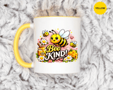 Bee Kind Coffee Mug, Cute Bumblebee Floral Black Accent Cup, Sweet Positive Kindness Gift for Bee Lover, Teacher, Friend or Gardener