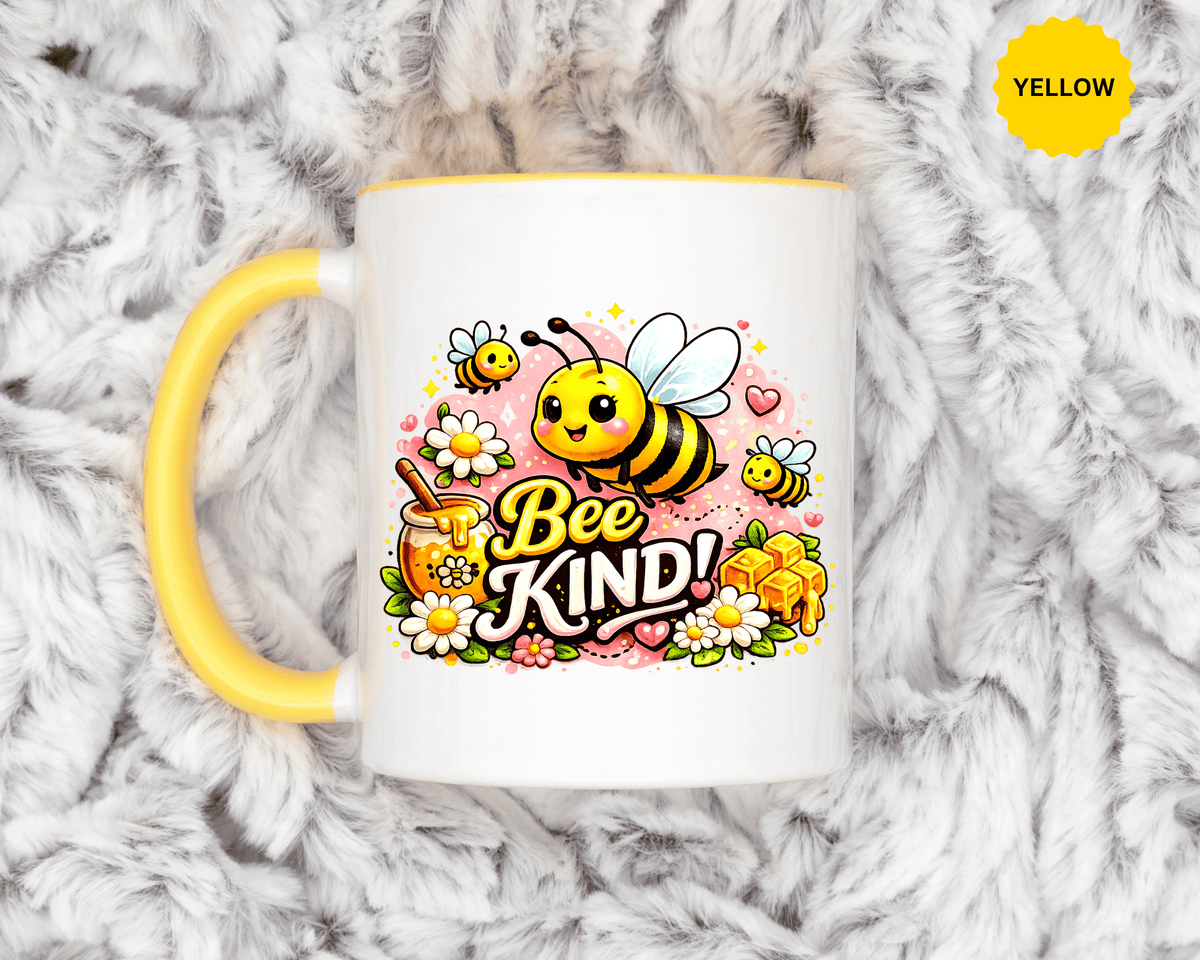 Bee Kind Coffee Mug, Cute Bumblebee Floral Black Accent Cup, Sweet Positive Kindness Gift for Bee Lover, Teacher, Friend or Gardener