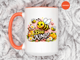 Bee Kind Coffee Mug, Cute Bumblebee Floral Black Accent Cup, Sweet Positive Kindness Gift for Bee Lover, Teacher, Friend or Gardener