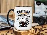 Halloween Ghost Coffee Mug, Caffeine From the Other Realm Black Accent Cup, Funny Spooky Gift for Coffee Lover, Barista or Coworker