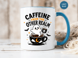 Halloween Ghost Coffee Mug, Caffeine From the Other Realm Black Accent Cup, Funny Spooky Gift for Coffee Lover, Barista or Coworker