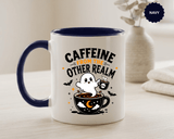 Halloween Ghost Coffee Mug, Caffeine From the Other Realm Black Accent Cup, Funny Spooky Gift for Coffee Lover, Barista or Coworker