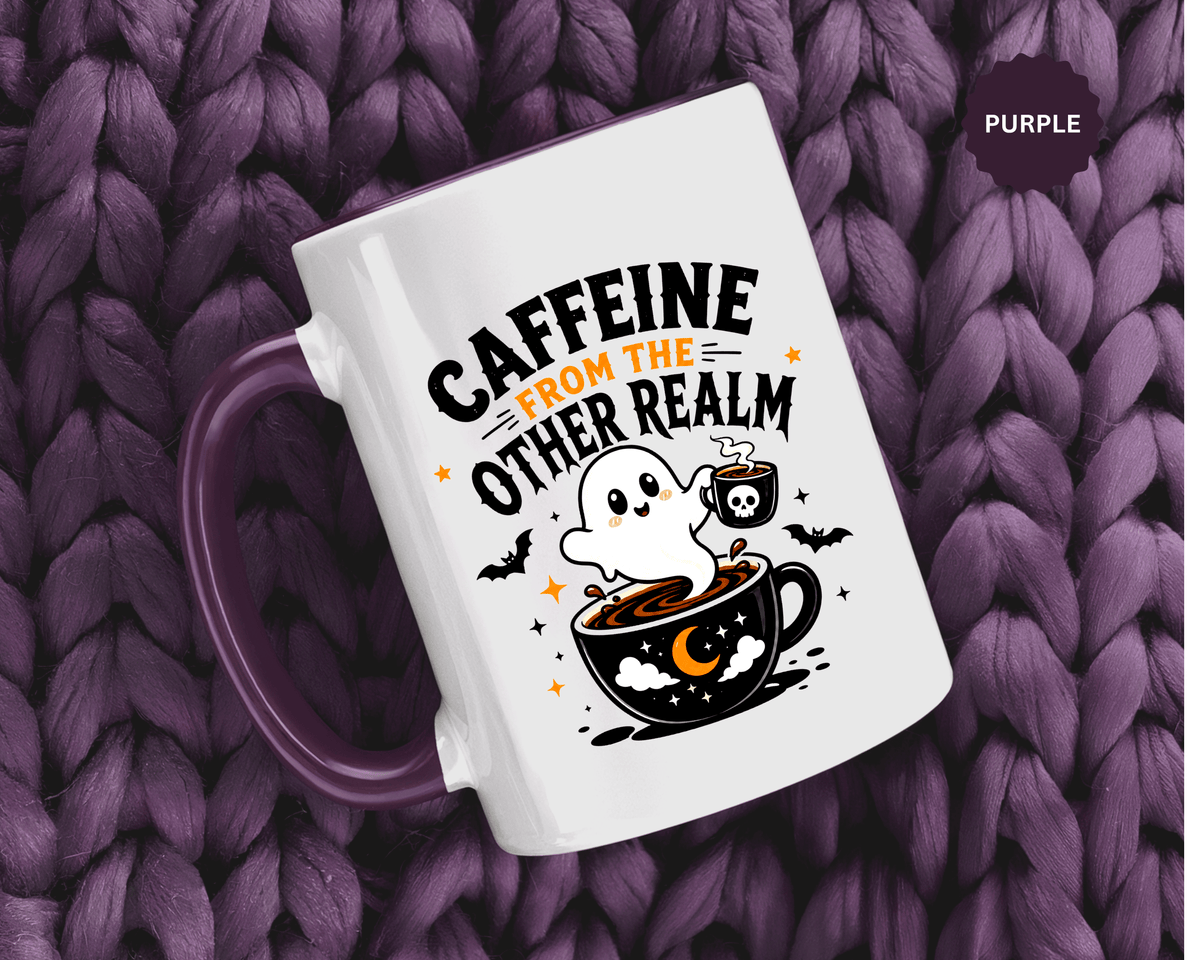 Halloween Ghost Coffee Mug, Caffeine From the Other Realm Black Accent Cup, Funny Spooky Gift for Coffee Lover, Barista or Coworker