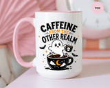 Halloween Ghost Coffee Mug, Caffeine From the Other Realm Black Accent Cup, Funny Spooky Gift for Coffee Lover, Barista or Coworker